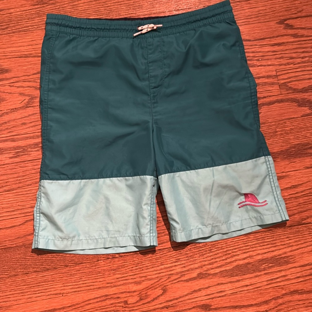 Old Navy boys swim shorts, size xxl 18 turquoise green two tone made in Vietnam